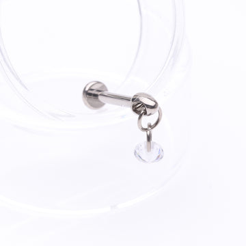Detail View 1 of Implant Grade Titanium Simple Sparkle Dangle Internally Threaded Labret-Clear Gem